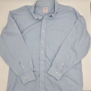 Brooks Brothers 346 Mens 17.5 34/35 Blue Micro Check Non-Iron Button Down Shirt